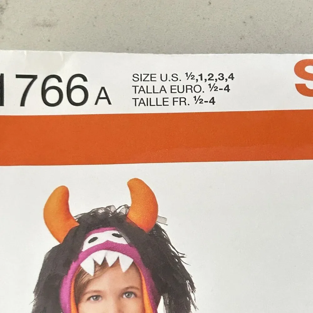Simplicity Costume Sewing Patter 1766 Monster Zebra Owl Cheetah Childs 1/2-4T